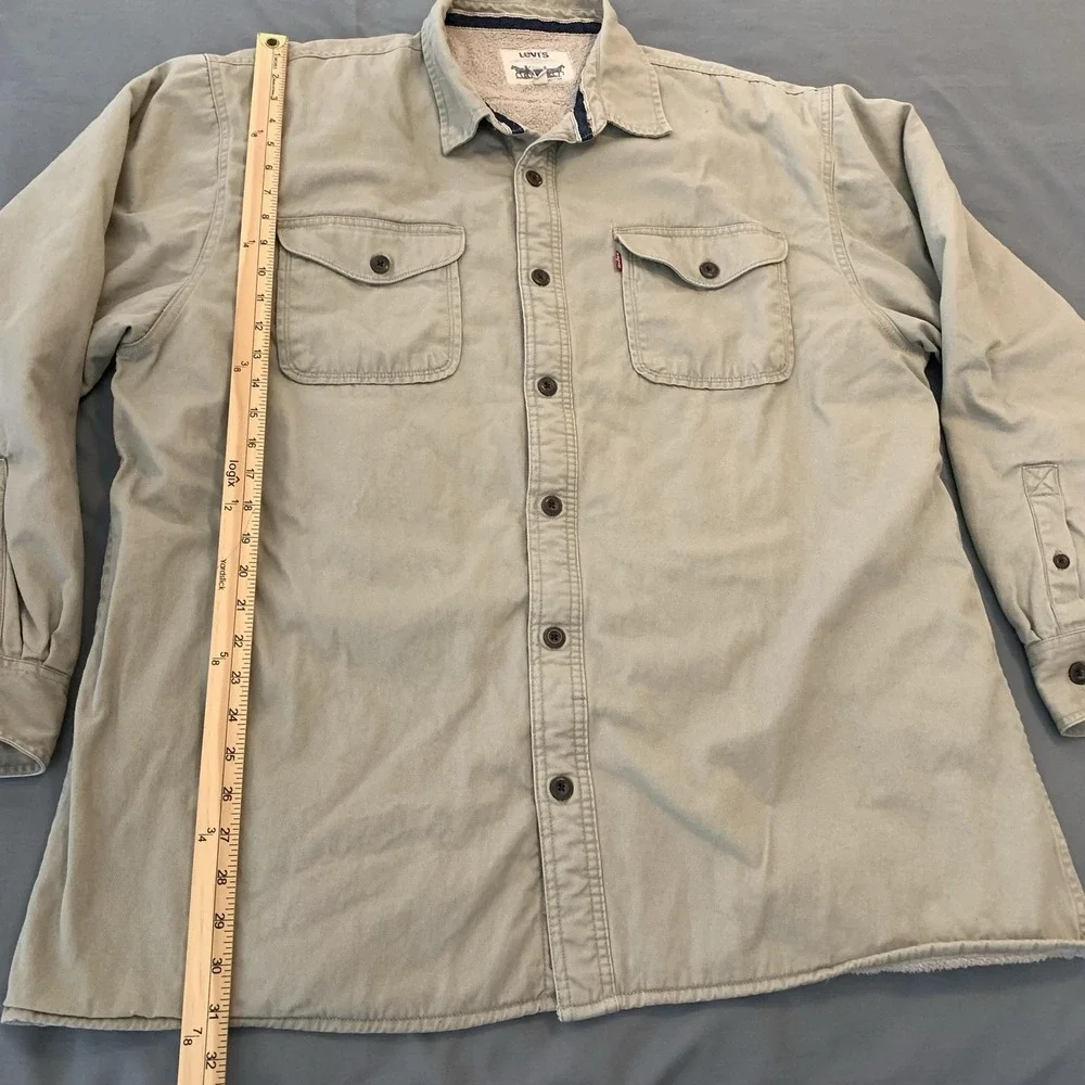 Levi's Shirt Jacket Mens 2XL Beige Canvas Sherpa Lined Button Front Workwear - Picture 5 of 7